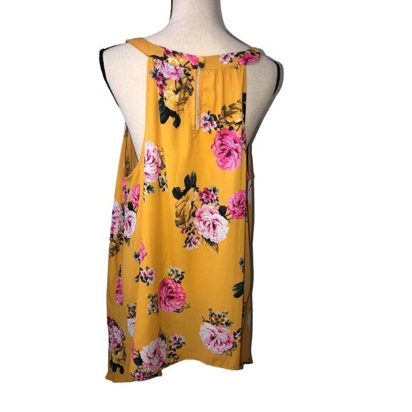 Torrid Top Size 2 2X Georgette High Neck Tank Yellow Pink Floral Asymmetrical - Picture 5 of 12